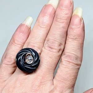 One of a Kind Ring Made from Vintage Blue Button